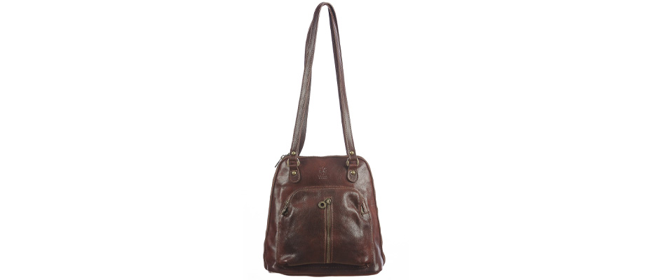 Borsa zaino donna in vera pelle MONTE CRISTALLO, colore MARRONE, CHIAROSCURO, Made in Italy