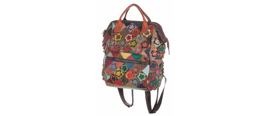 Borsa zaino donna in vera pelle MONTE COMERO, MULTICOLORE FIORE, ARIANNA DINI