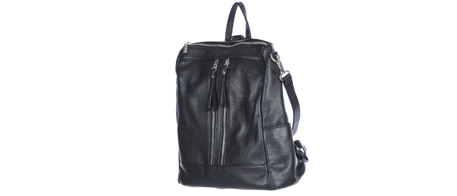 Borsa zaino donna MONTE STREGA in vera pelle martellata, colore NERO, CHIAROSCURO,Made in Italy